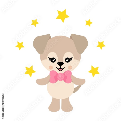 cartoon cute dog with tie and stars vector