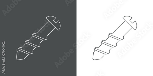 Icono plano lineal tornillo en gris y blanco