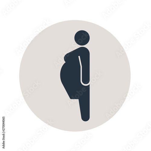 Icono plano silueta mujer embarazada en círculo color gris