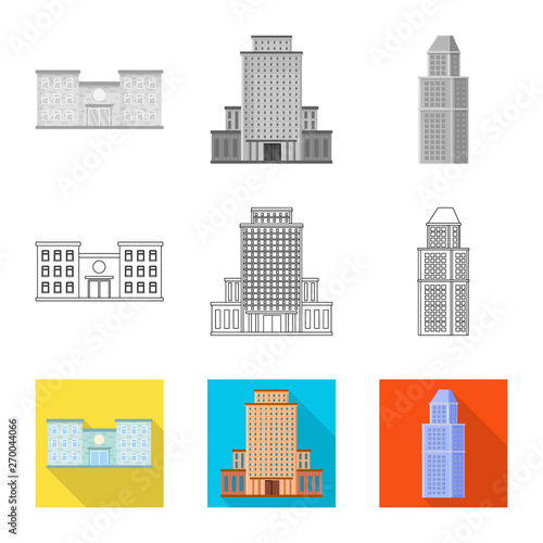 Vector illustration of municipal and center symbol. Set of municipal and estate stock vector illustration.