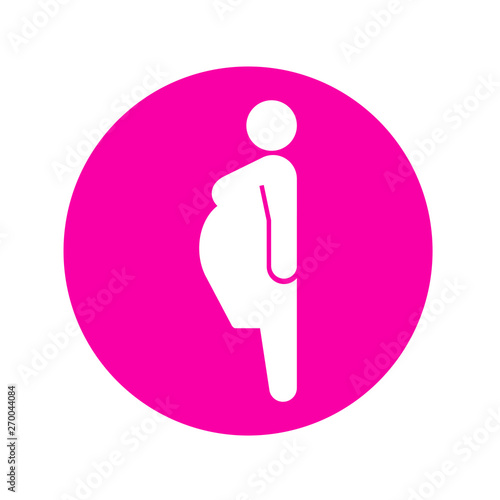 Icono plano silueta mujer embarazada en círculo color rosa