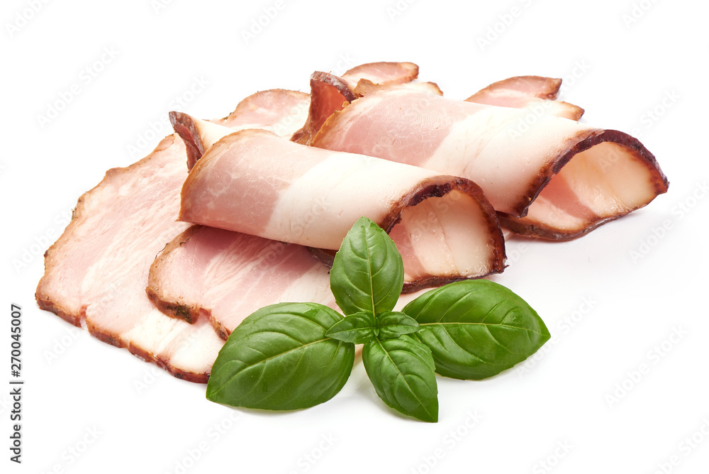 Sliced smoked brisket, dry meat, close-up, isolated on white background Sliced smoked brisket, dry meat, close-up, isolated on white background