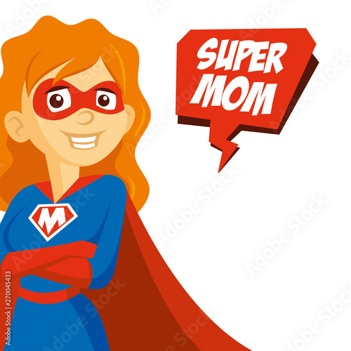 Superhero Woman Supermom Cartoon character Vector illustration