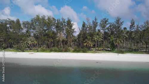 Green lush vegetation and white sand beach in Balabac at Punta Sebaring, drone shot in Palawan, Philippines photo