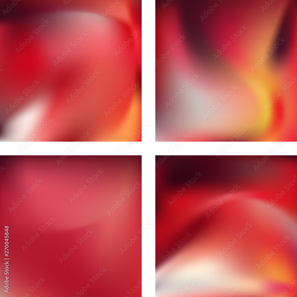 Fototapeta premium Set with red abstract blurred backgrounds. Vector illustration. Modern geometrical backdrop. Abstract template.