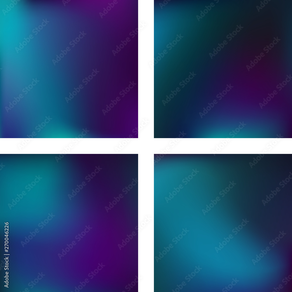 Set with abstract blurred backgrounds. Vector illustration. Modern geometrical backdrop. Abstract template. Blue, purple colors.