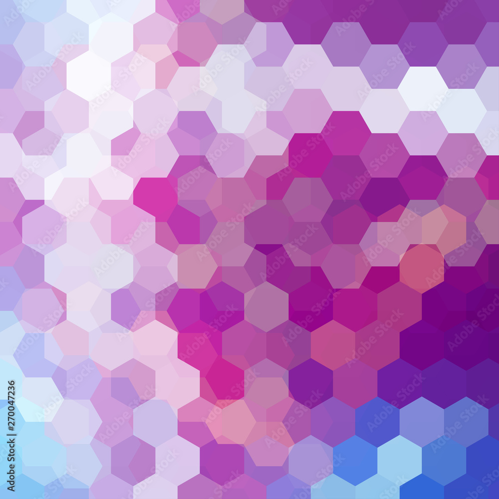 Vector background with pink, white, purple, blue hexagons. Can be used in cover design, book design, website background. Vector illustration