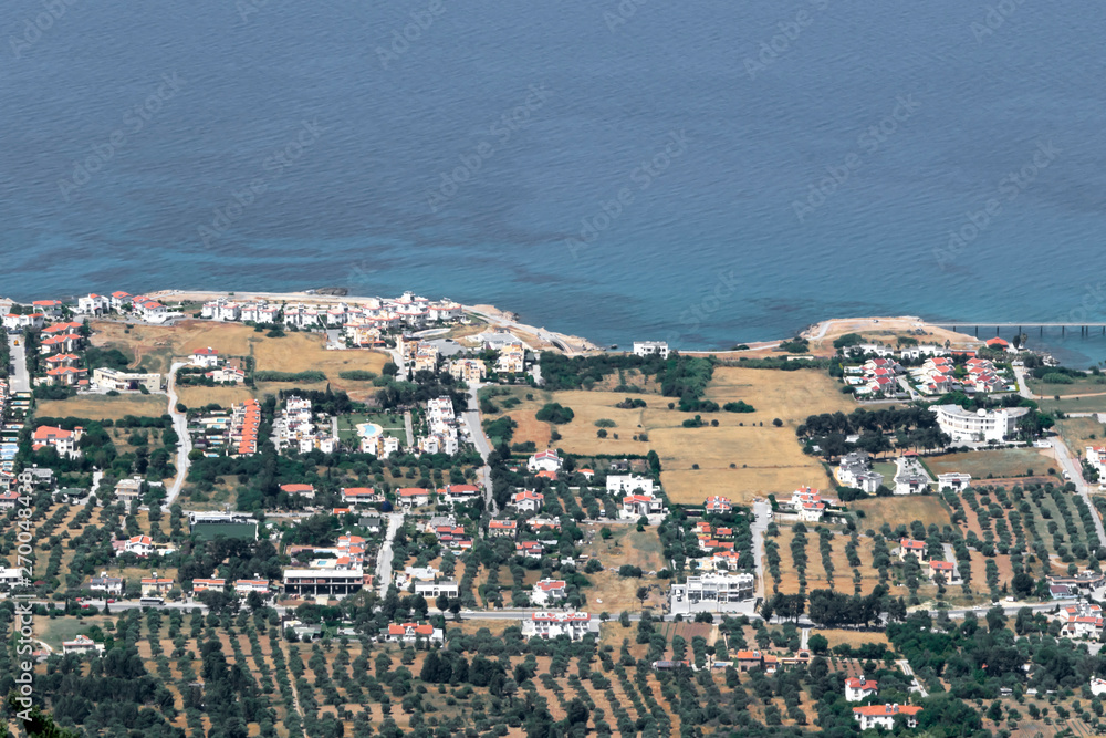 View of the city on Cyprus and the Mediterranean Sea from above