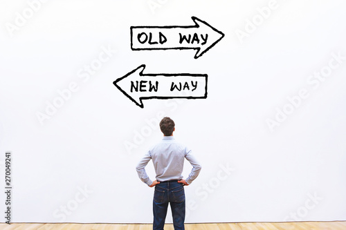 old way vs new way, improvement and change management business concept photo