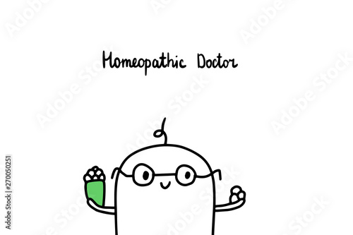 Foto Homeopathic doctor hand drawn vector illustration with cartoon men holding drugs