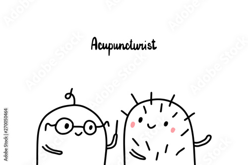 Acupuncturist hand drawn vector illustration in cartoon style. Minimalism cute