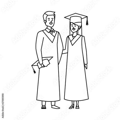 young couple students graduated characters