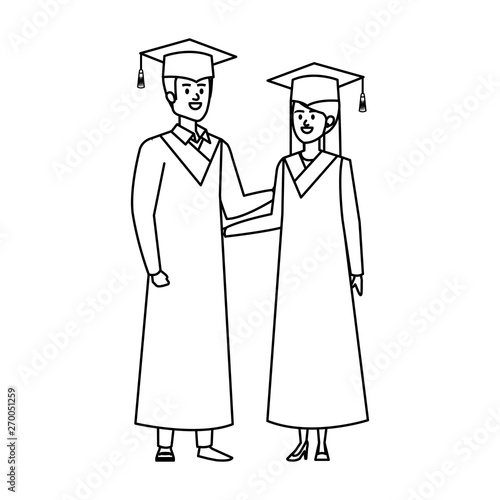 young couple students graduated characters