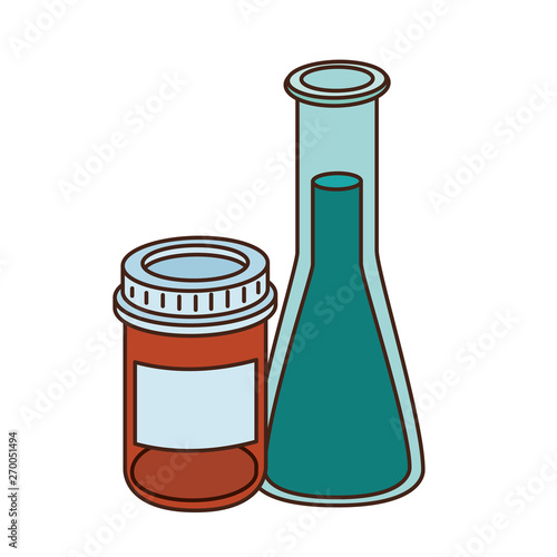 laboratory instruments with medicines in white background