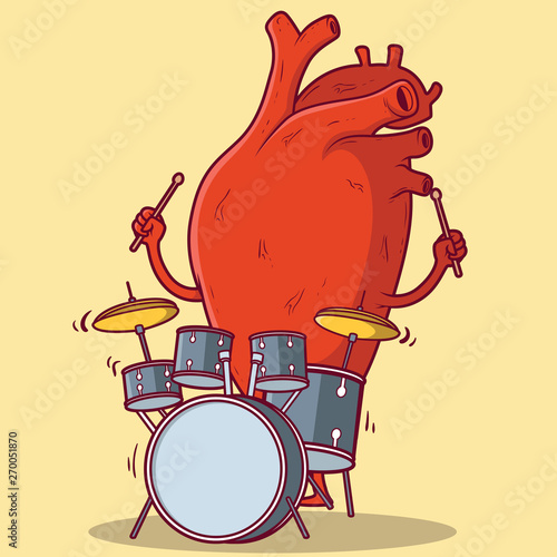 Heart Playing drums vector illustration. Health, Beating Heart design concept 