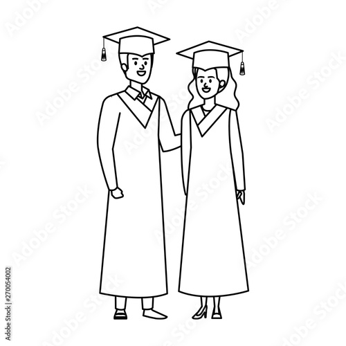 young couple students graduated characters
