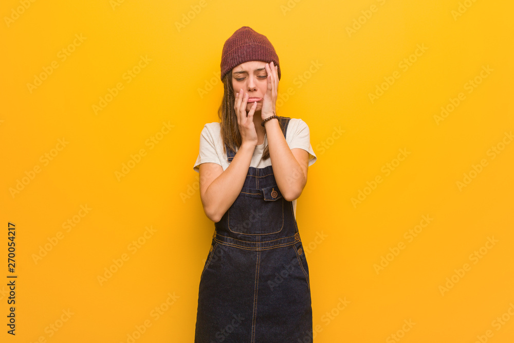 Young hipster woman desperate and sad Young hipster woman desperate and sad
