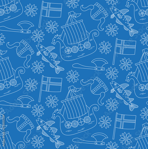 Norway doodle seamless pattern