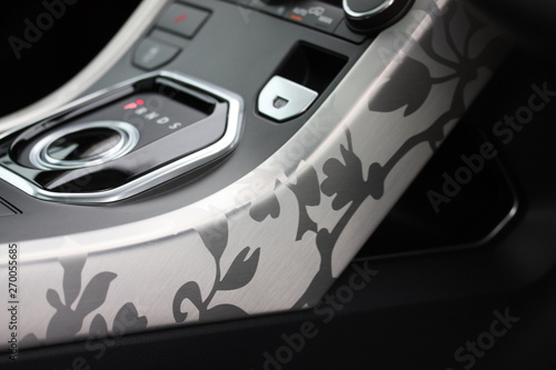Luxury vehicle dashboard with floral pattern