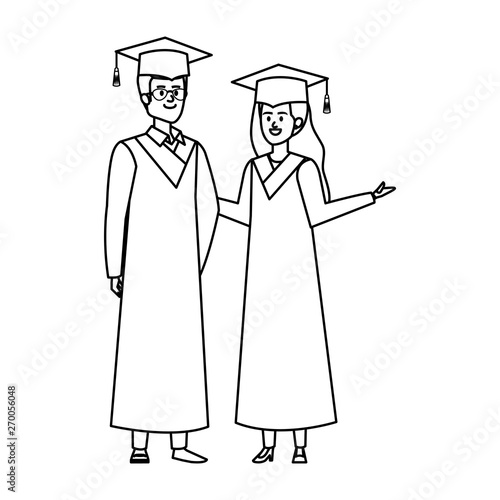 young couple students graduated characters