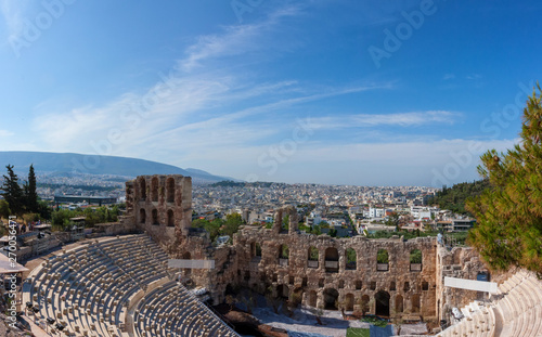 Beautiful panorama of Athens in Greece with view of Odeon of Herodes Atticus photo