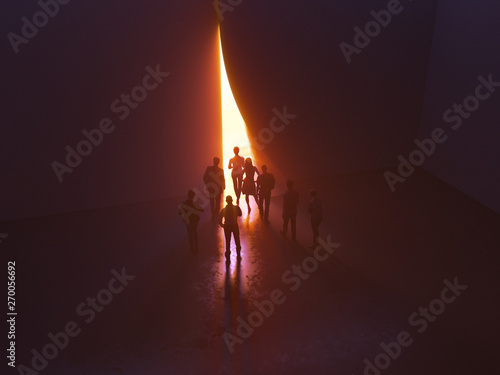 Canvas Print group of people at the door leading to the light