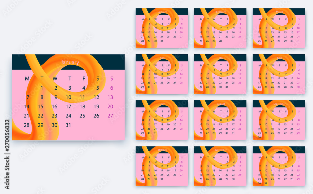 simple calendar 2019 yesr, Stock vector design eps10. simple calendar 2019 yesr, Stock vector design eps10.