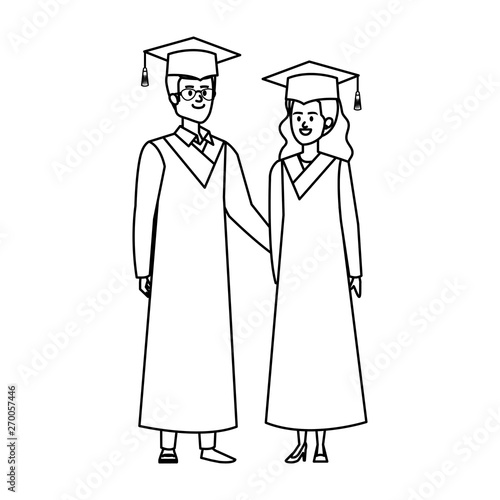 young couple students graduated characters