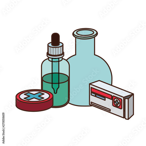 laboratory instruments with medicines in white background