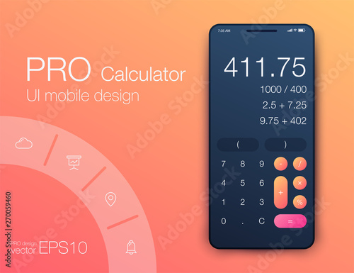 Smartphone with calculator. Ui design with colorfull graphics