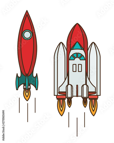 rockets taking off in white background