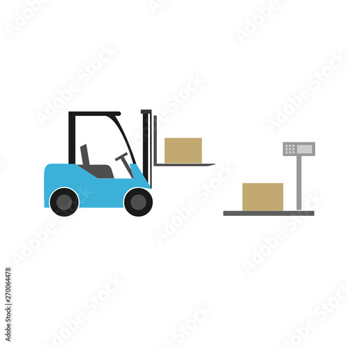 Forklift truck icon. Transportation of cargo and boxes in the warehouse. Vector illustration