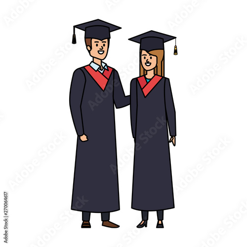 young couple students graduated characters