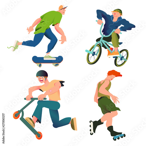 Street sportsman set in flat with gradient design. It can be used for flyer, banner to sporting events, packing for sports goods. Vector illustration. 