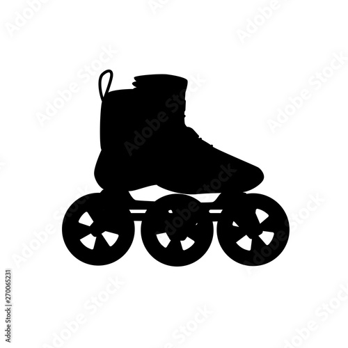 Silhouette of speed skating roller skates. Vector black and white illustration. Cutout isolated object. Sports goods elements.