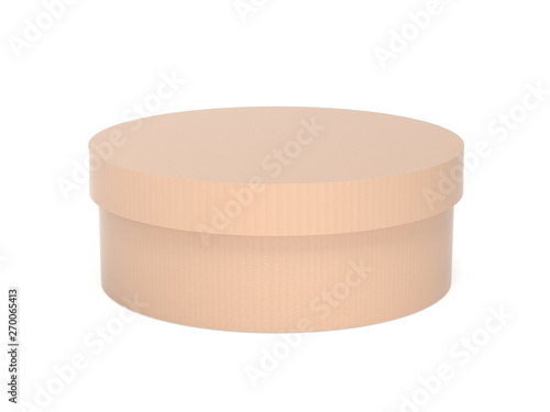Round hat box. Closed corrugated paper carton. 3d rendering illustration isolated © savanno