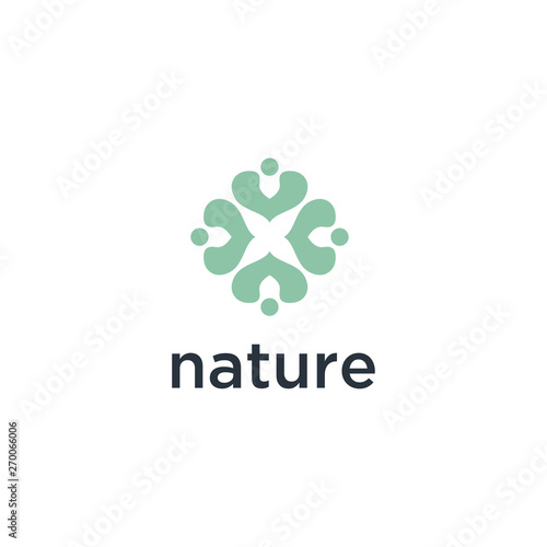 Vector logo of nature in linear style. Outline icon of simple landscape with trees  sun  fields - business emblems  badge for a travel  farming and ecology concepts  health  spa and yoga Center.
