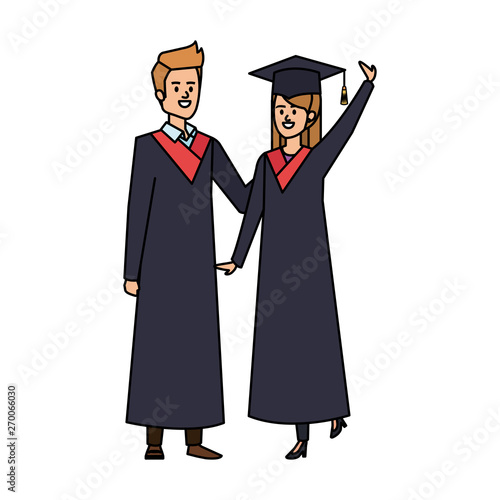 young couple students graduated celebrating