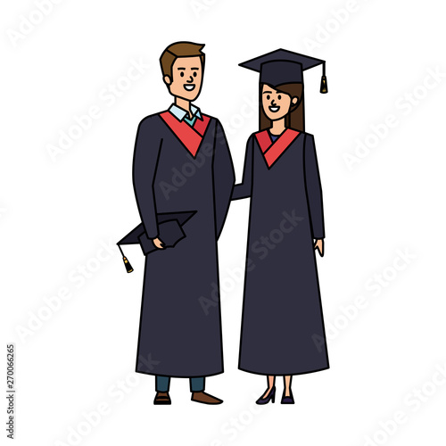 young couple students graduated characters