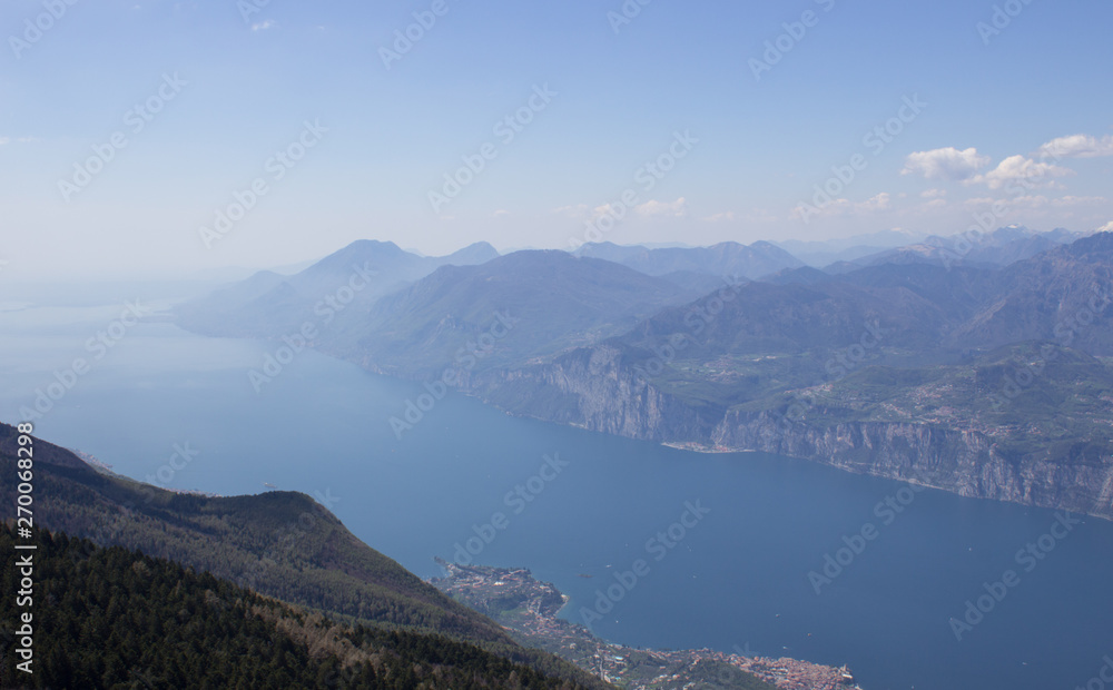 Mountain view of lake Garda in the haze
