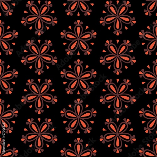 Abstract colorful seamless floral vector pattern with red flowers on black background	