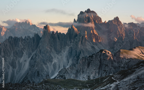 Sunset glow in majestic mountain scenery, italy
