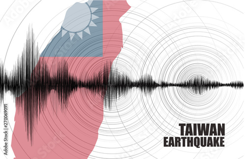 Taiwan Earthquake Wave with Circle Vibration on Map and Flag background,audio wave diagram concept,design for education,science and news,Vector Illustration.