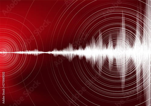 Digital Earthquake Wave with Circle Vibration on Dark Red background,audio wave diagram concept,design for education and science,Vector Illustration.