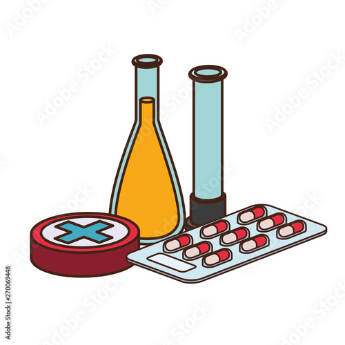 laboratory instruments with medicines in white background