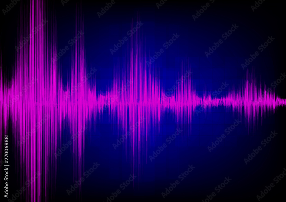 Purple Digital Sound Wave or Earthquake Wave on Blue Background,Radio and technology concept; design for music industry.