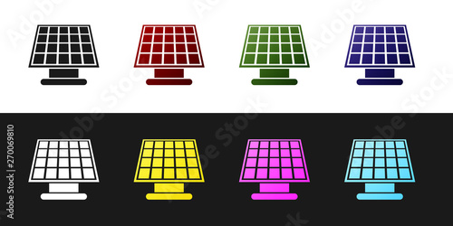 Set Solar energy panel icon isolated on black and white background. Vector Illustration