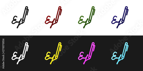 Set Signature line icon isolated on black and white background. Pen and undersign, underwrite, ratify symbol. Vector Illustration