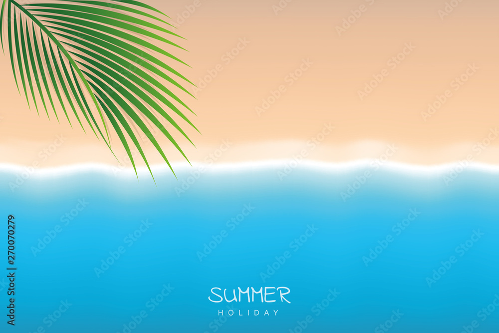 beautiful summer holiday beach background with palm leaf and turquoise water vector illustration EPS10