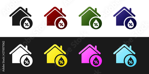 Set House humidity icon isolated on black and white background. Weather and meteorology, thermometer symbol. Vector Illustration